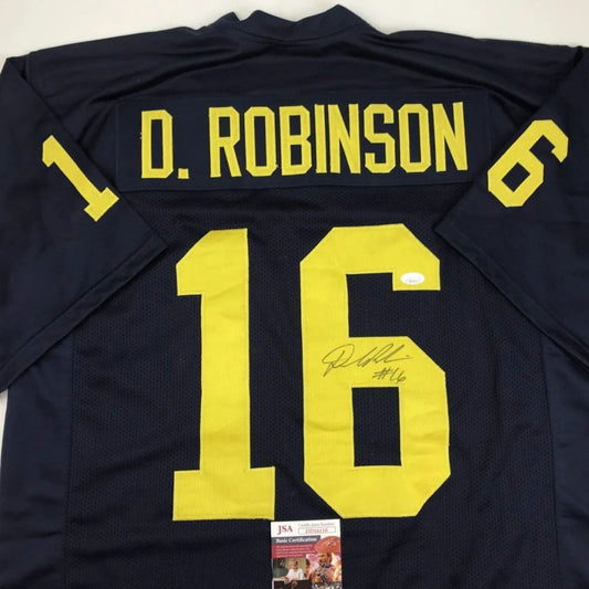 Autographed Denard Robinson navy Michigan Wolverines custom jersey with yellow D, JSA COA