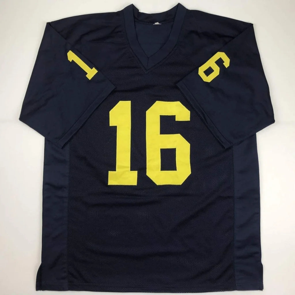 Autographed Denard Robinson navy blue Michigan custom jersey with yellow 16, JSA COA