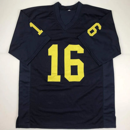 Autographed Denard Robinson navy blue Michigan custom jersey with yellow 16, JSA COA