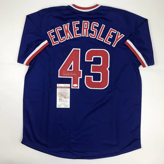 Signed Dennis Eckersley custom blue jersey with 43 and ECKERSLEY, perfect for sports fans