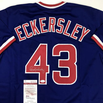 Blue Dennis Eckersley signed custom jersey with 43 and ECKERSLEY, no pro league logos