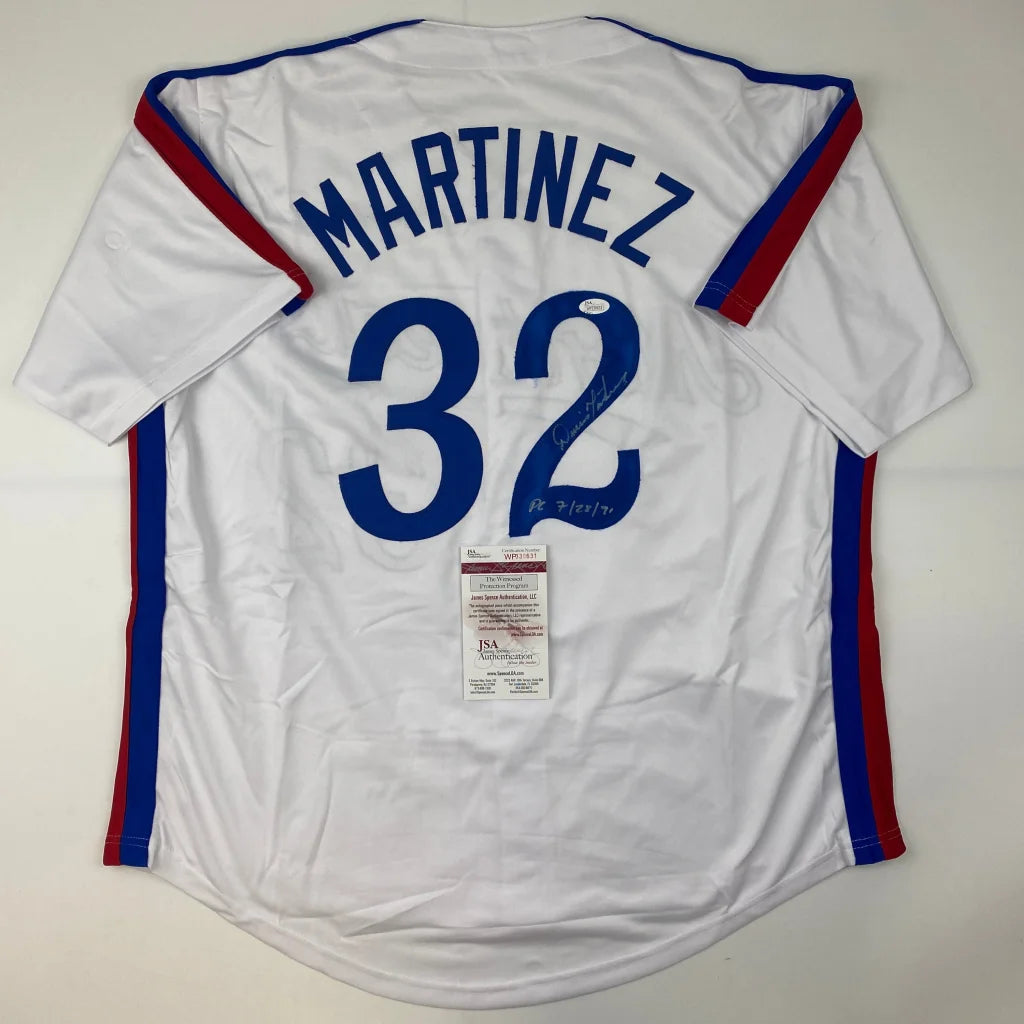 White custom jersey with Martinez 32, autograph, and authentication for professional sports league