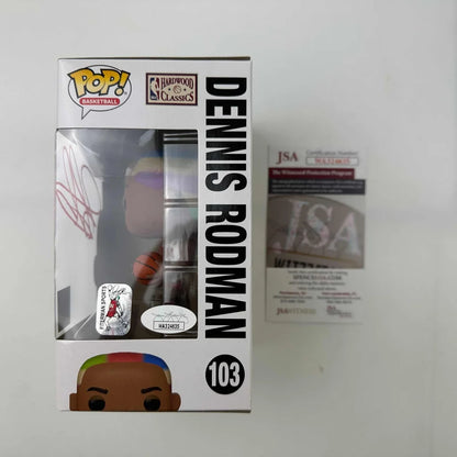 Autographed Dennis Rodman Chicago Bulls Basketball Funko Pop #103 Figurine JSA COA | Certified Authentic Signed Memorabilia | vintageantiquesgifts.com