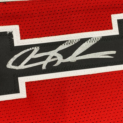 Autographed Dennis Rodman Chicago Bulls custom red mesh jersey with black white stripe signature Beckett COA