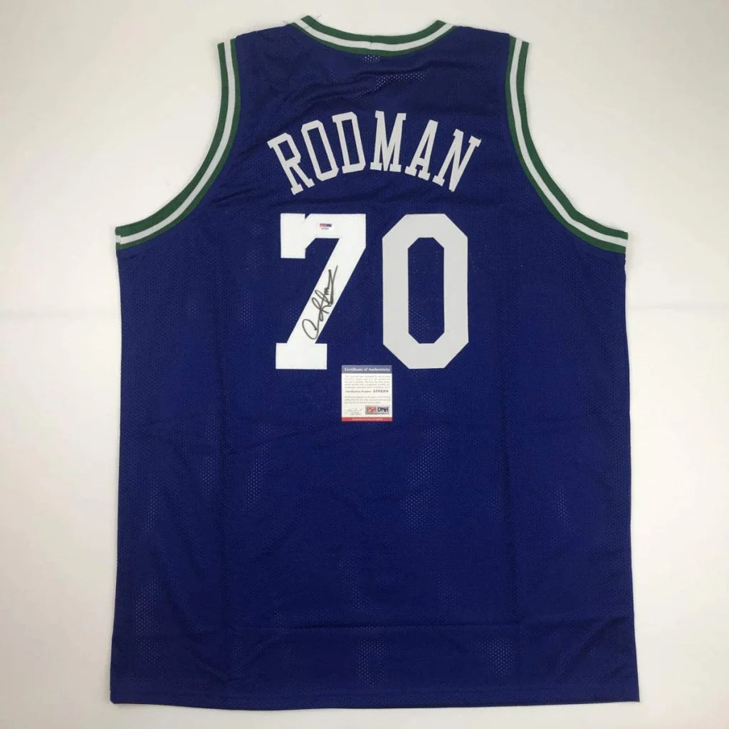 Autographed Dennis Rodman Dallas Blue Basketball Jersey PSA/DNA COA | Hall of Fame Sports Memorabilia | vintageantiquesgifts.com