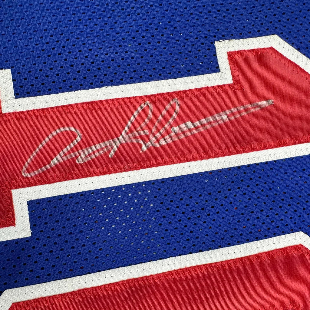 Autographed Dennis Rodman Detroit blue custom jersey with red mesh, Beckett COA