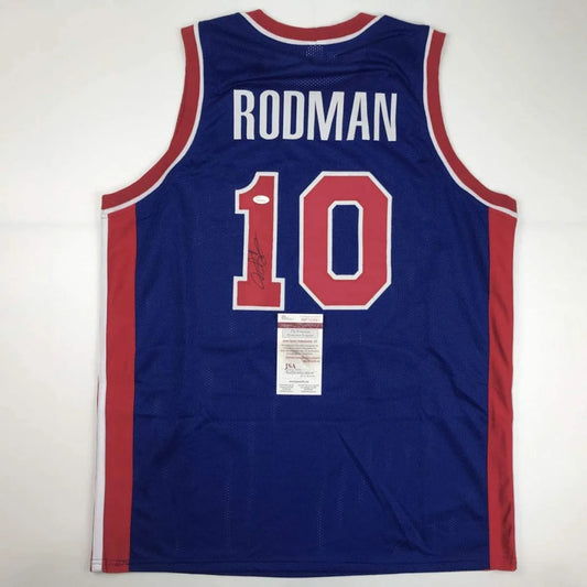 Signed Dennis Rodman custom jersey from professional sports legend with autograph and sticker