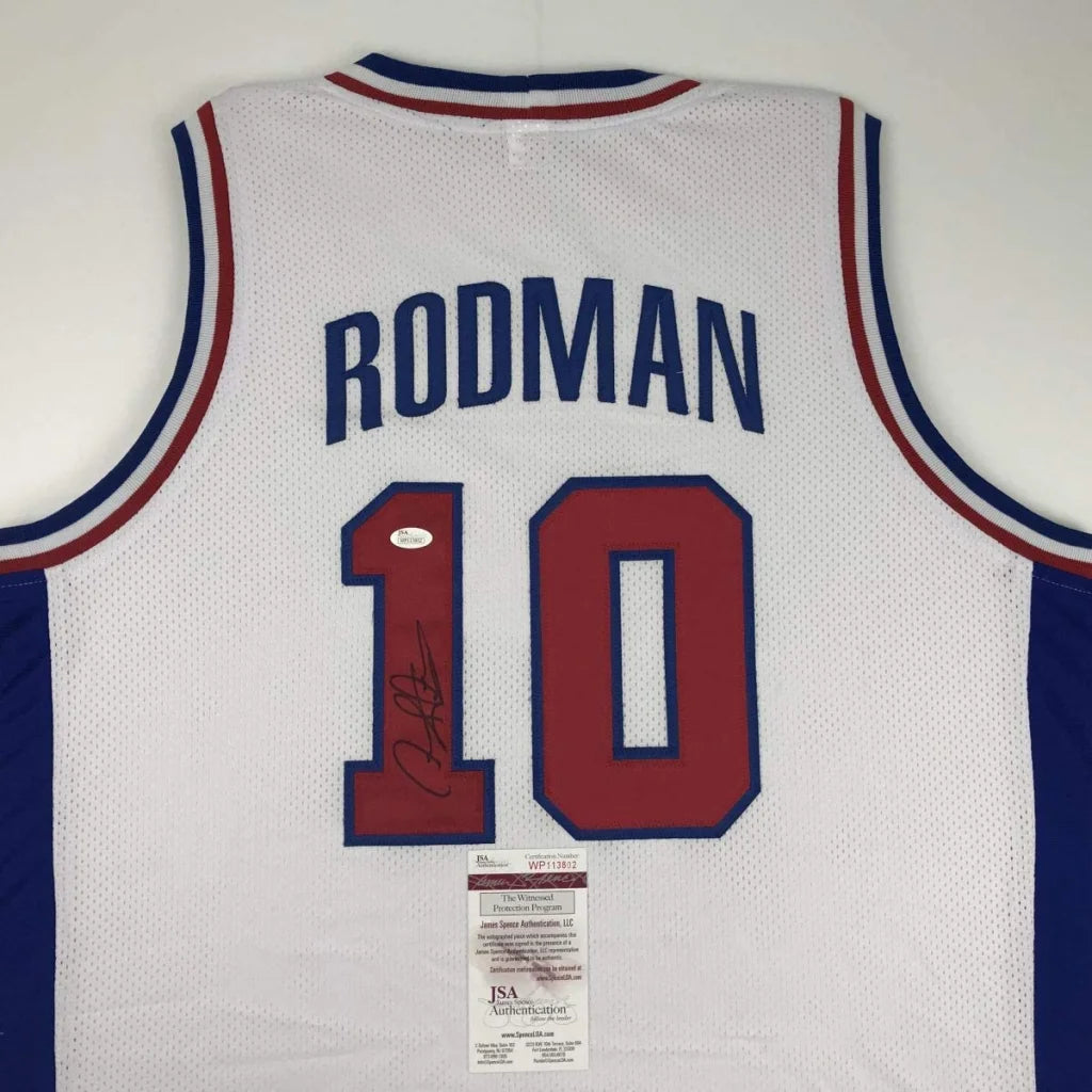 Dennis Rodman Detroit custom jersey with JSA COA, white blue Rodman 10