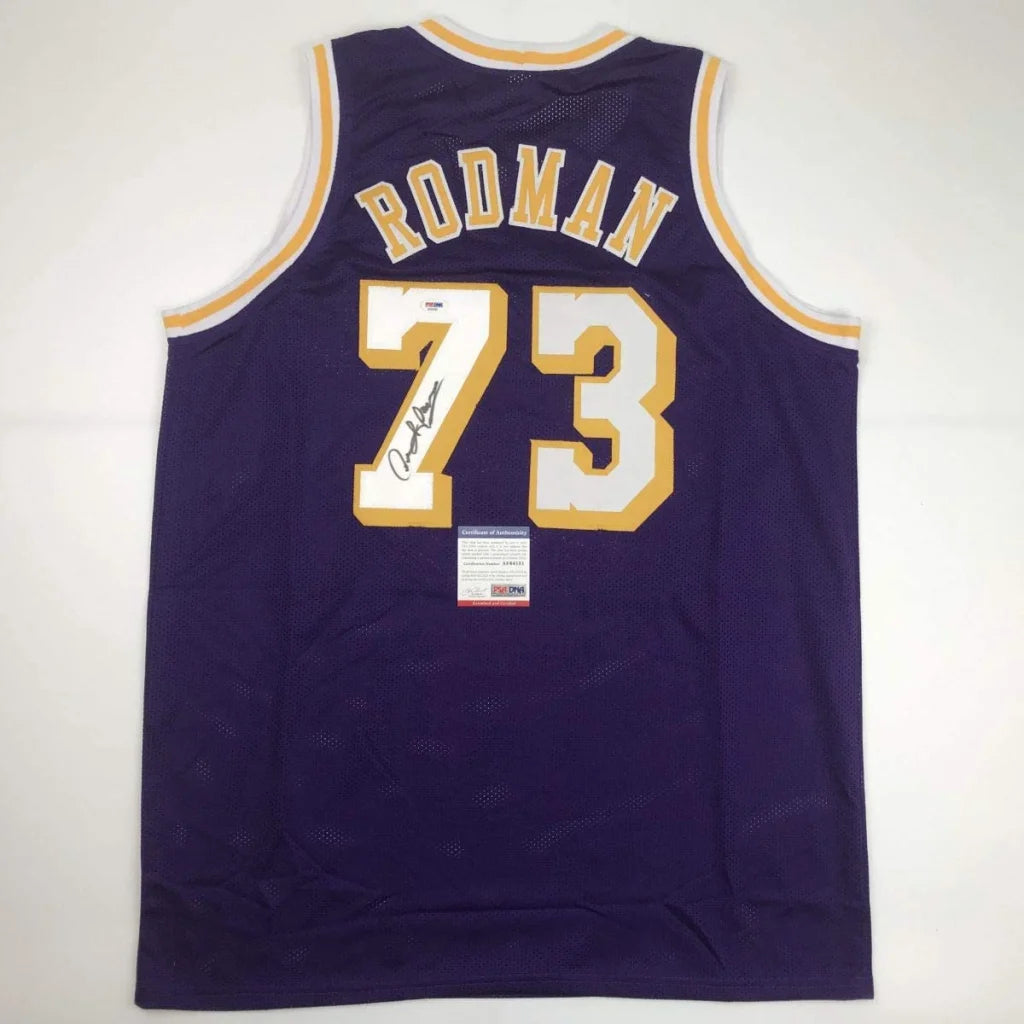 Autographed Dennis Rodman purple Lakers custom jersey with number 73