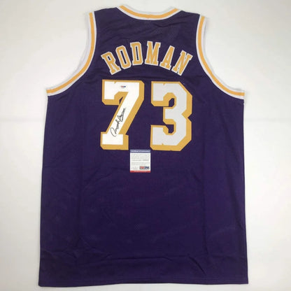 Autographed Dennis Rodman purple Lakers custom jersey with number 73