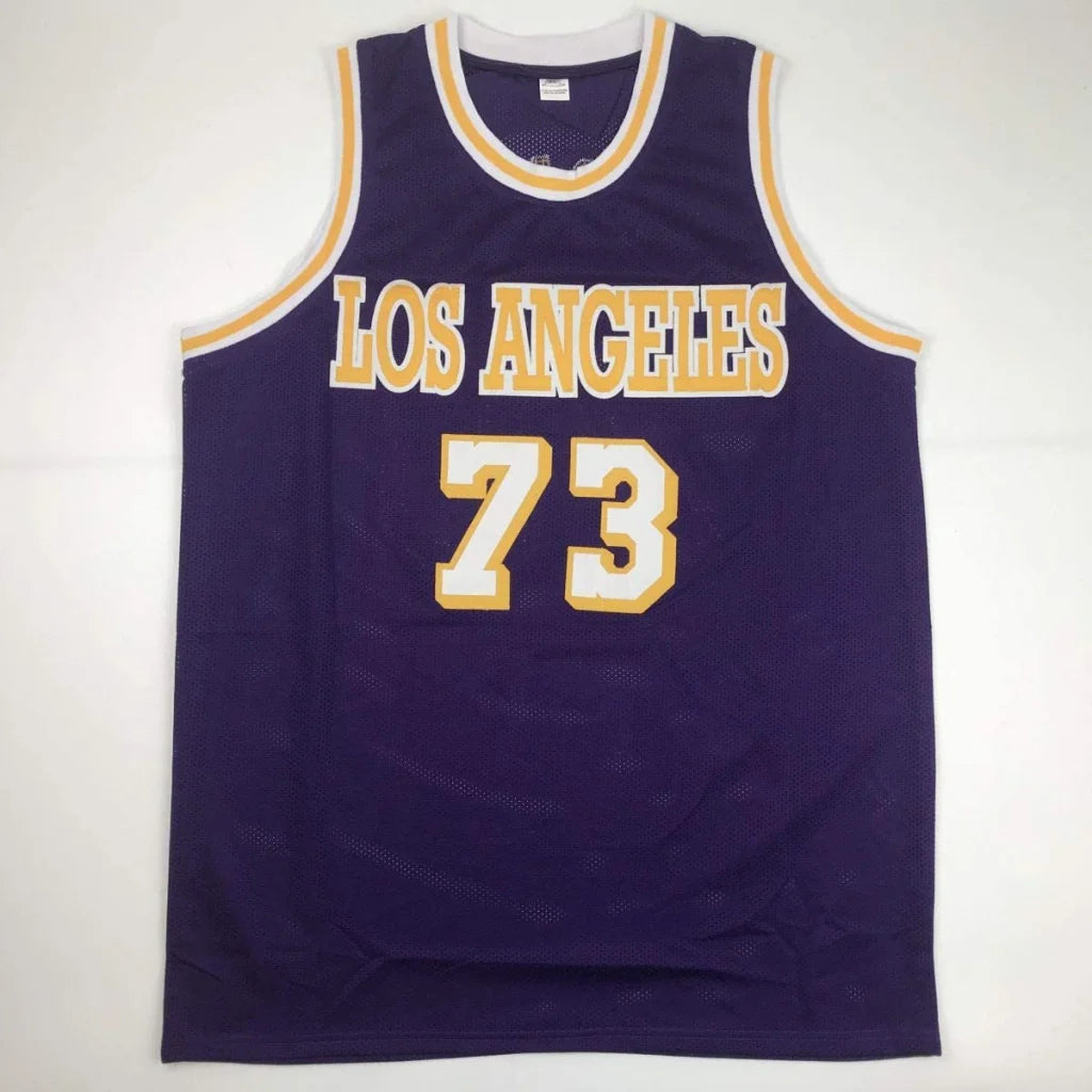 Autographed Dennis Rodman Los Angeles custom jersey in navy blue mesh, number 73