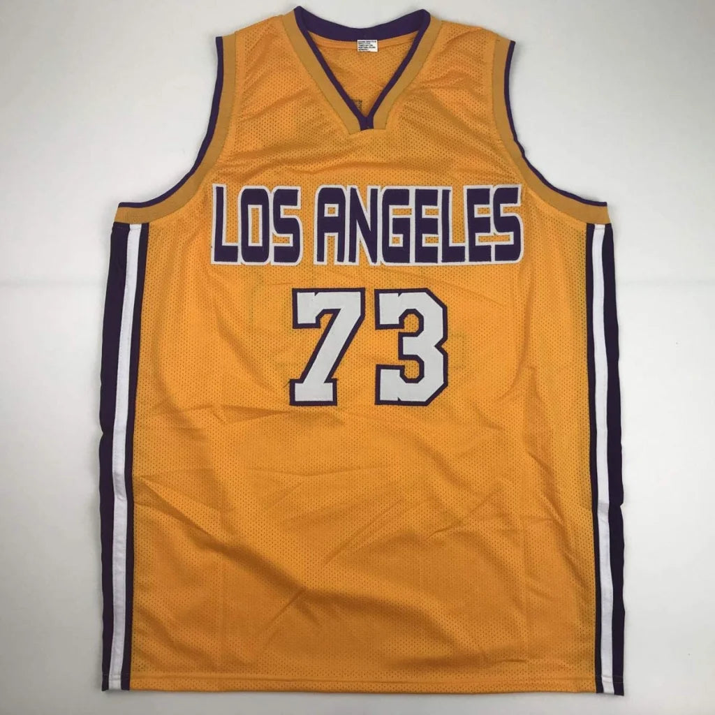 Autographed Dennis Rodman golden custom jersey with Los Angeles 73, PSA/DNA