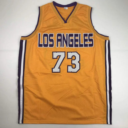 Autographed Dennis Rodman golden custom jersey with Los Angeles 73, PSA/DNA