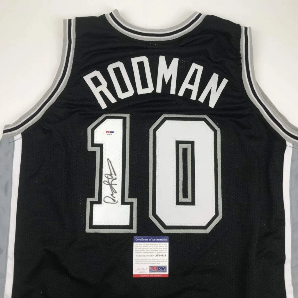 Autographed Dennis Rodman custom Spurs jersey, black with Rodman 10, PSA/DNA COA