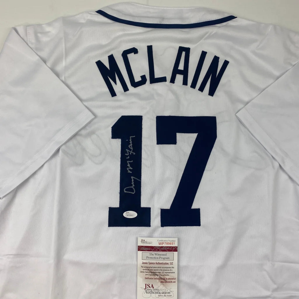 White Denny McLain signed custom jersey with JSA authentication for professional sports fans