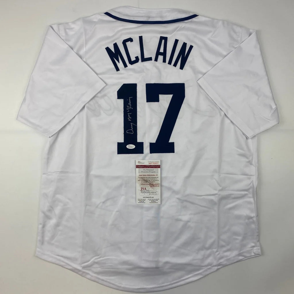 White custom jersey with MCLAIN 17 autograph PSA tag for professional sports fans