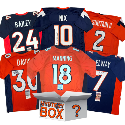 Denver football jersey mystery box with autographed jerseys and Beckett COA guaranteed