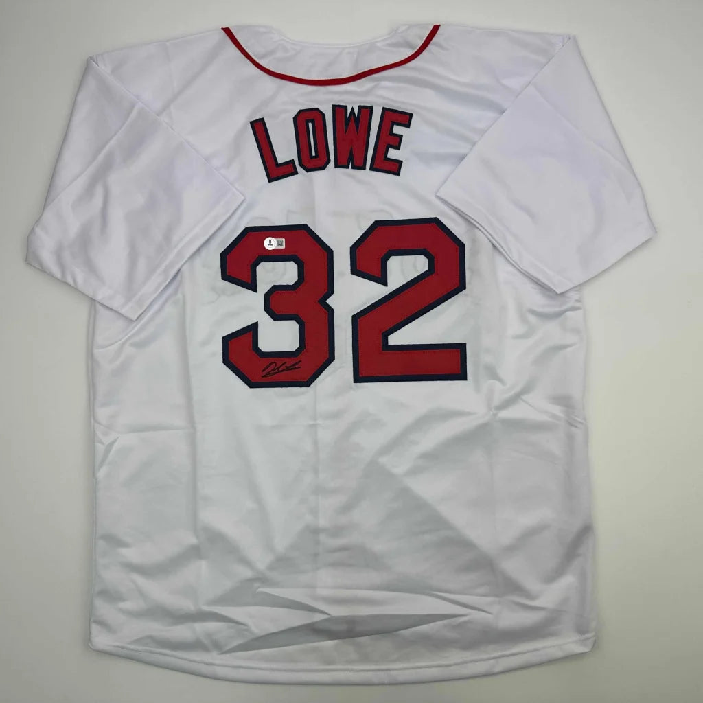 Autographed Derek Lowe Boston White Baseball Jersey Beckett BAS COA | Hall of Fame Sports Memorabilia | vintageantiquesgifts.com
