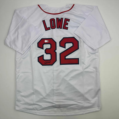 Autographed Derek Lowe Boston White Baseball Jersey Beckett BAS COA | Hall of Fame Sports Memorabilia | vintageantiquesgifts.com