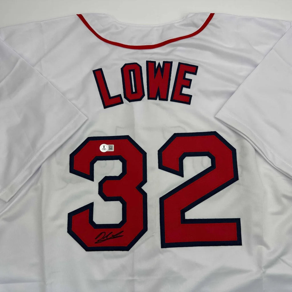 Autographed Derek Lowe Boston White Baseball Jersey Beckett BAS COA | Certified Authentic Signed Memorabilia | vintageantiquesgifts.com