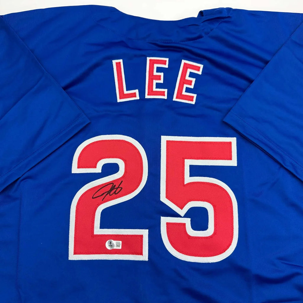 Autographed Derrek Lee Chicago Blue Baseball Jersey Beckett BAS COA | Certified Authentic Signed Memorabilia | vintageantiquesgifts.com