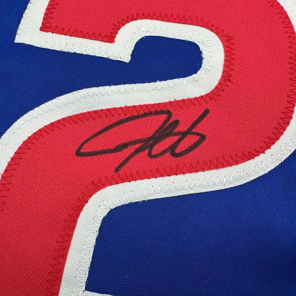 Autographed/Signed Derrek Lee Chicago Blue Baseball Jersey Beckett BAS COA