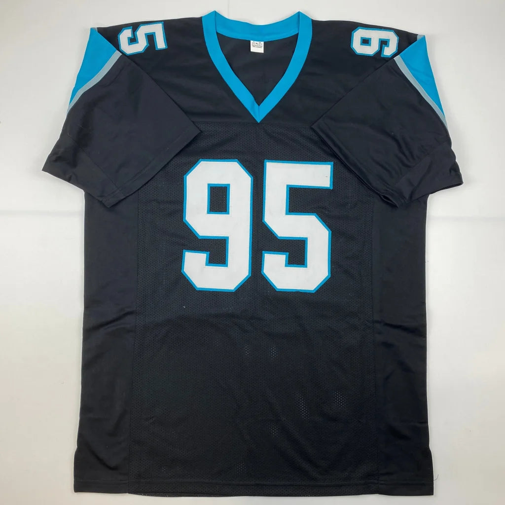Black and blue professional sports league custom jersey with number 95 for collectors