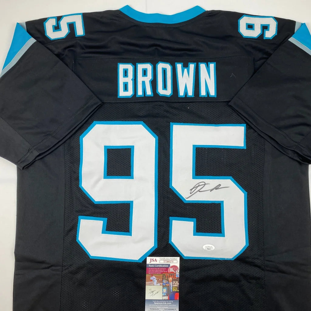 Autographed Black Carolina Panthers custom jersey with Brown 95 for professional sports fans