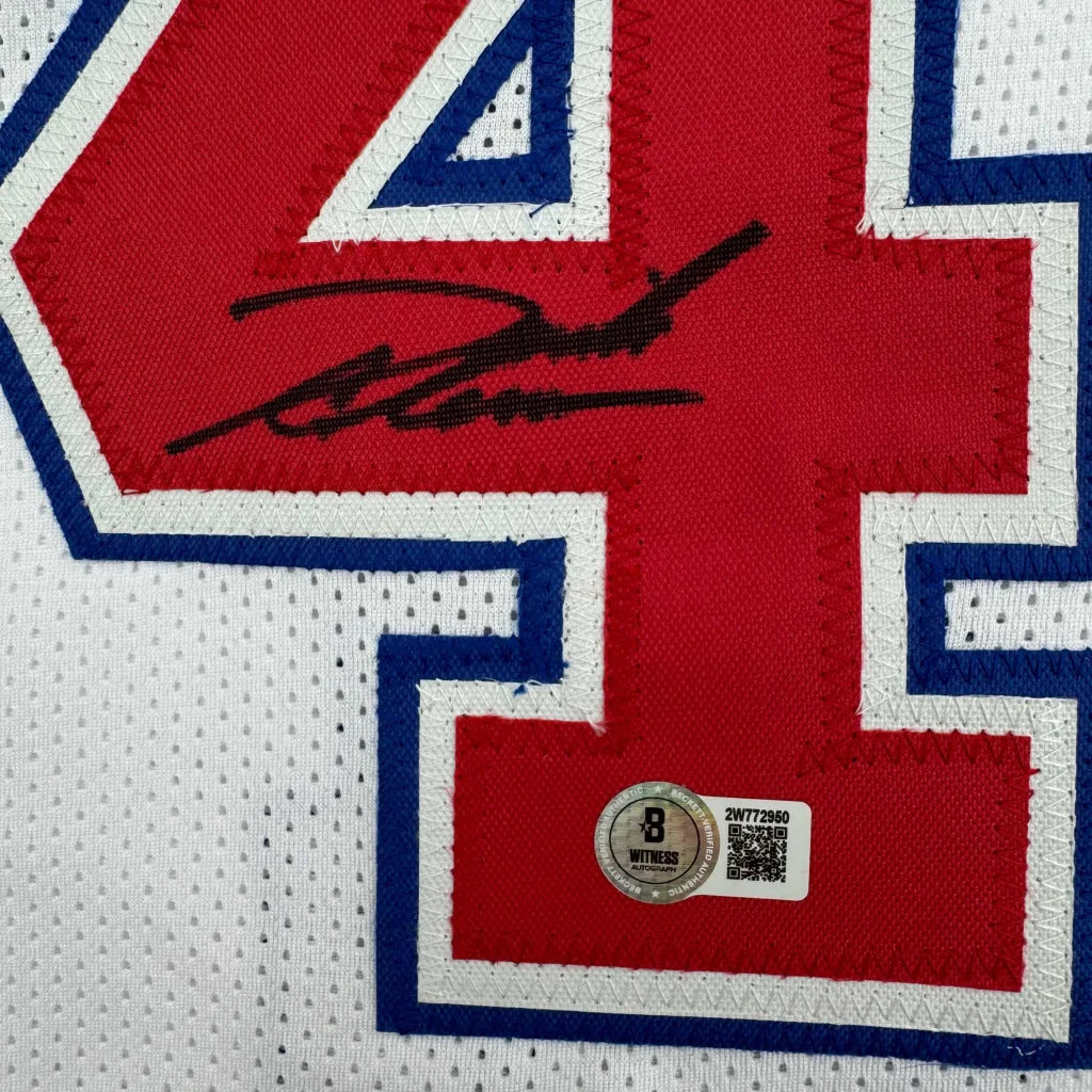 Autographed Derrick Coleman custom jersey with red blue number 4 on white mesh