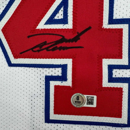 Autographed Derrick Coleman custom jersey with red blue number 4 on white mesh