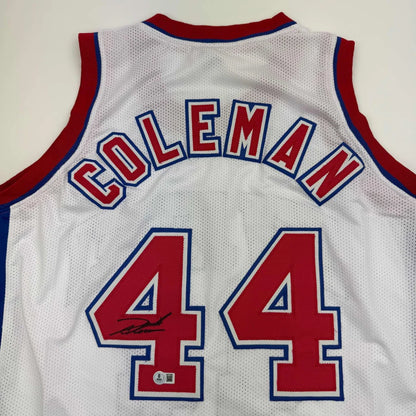 Autographed Derrick Coleman custom jersey, white mesh with red blue trim, number 44
