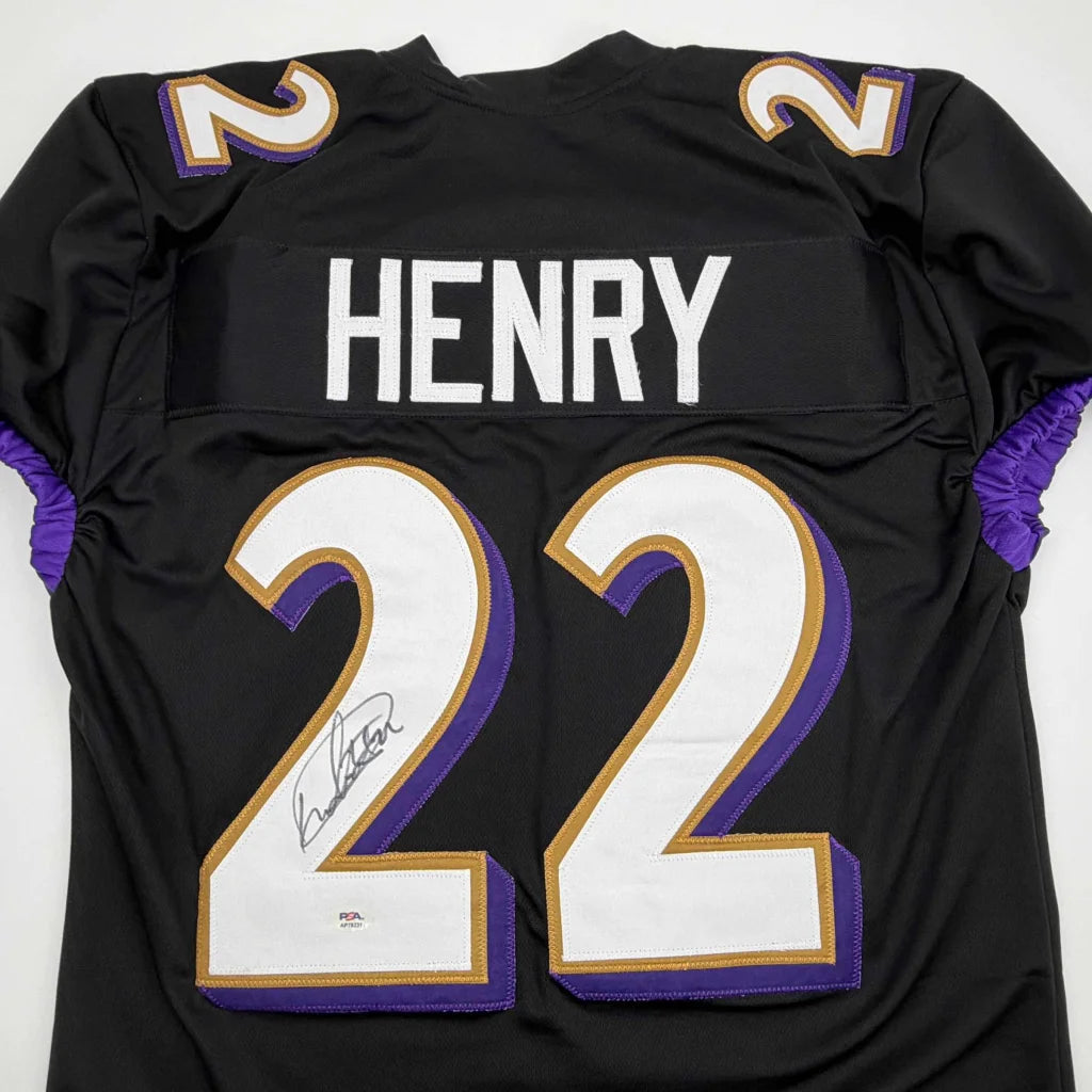 Autographed Derrick Henry Baltimore Black Football Jersey JSA COA | Certified Authentic Signed Memorabilia | vintageantiquesgifts.com