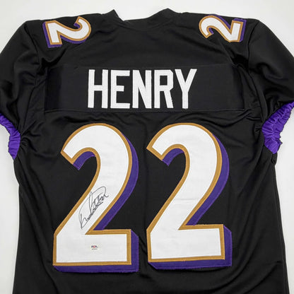 Autographed Derrick Henry Baltimore Black Football Jersey JSA COA | Certified Authentic Signed Memorabilia | vintageantiquesgifts.com