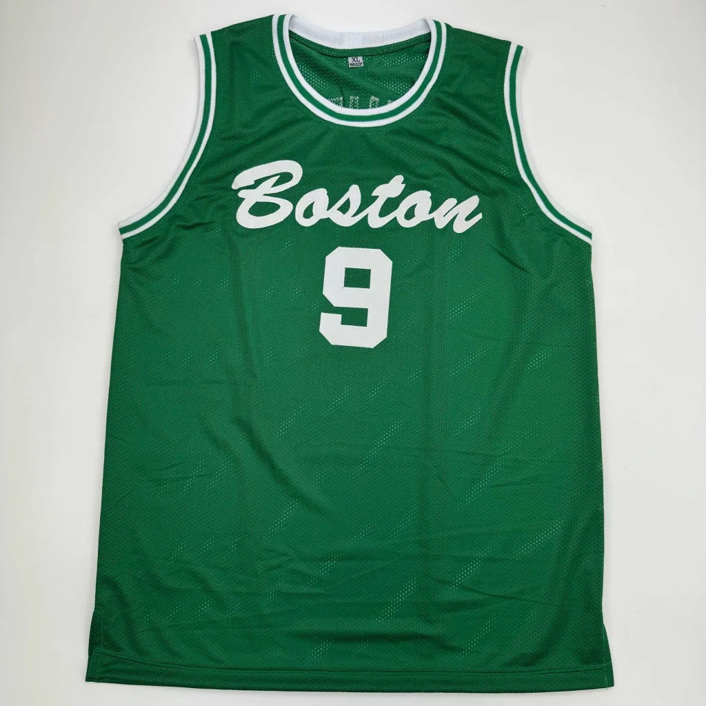 Signed green custom basketball jersey with Boston 9 for professional sports fans