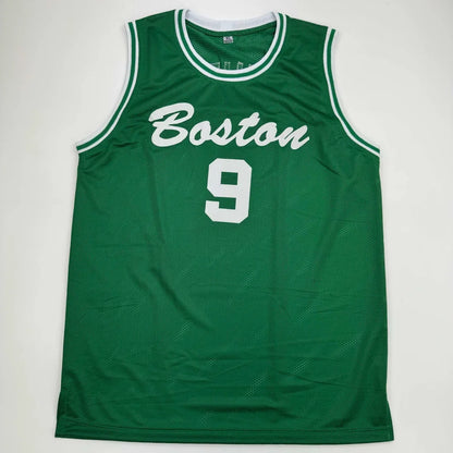 Signed green custom basketball jersey with Boston 9 for professional sports fans