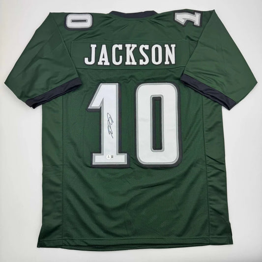 Autographed DeSean Jackson Philadelphia Green Football Jersey Beckett BAS COA | Hall of Fame Sports Memorabilia | vintageantiquesgifts.com