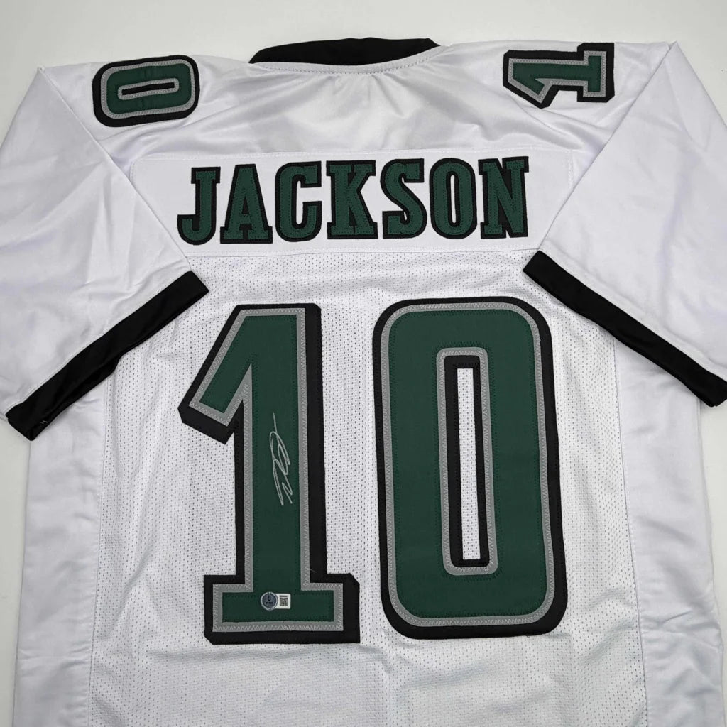 Autographed DeSean Jackson white custom jersey with name and number, Beckett COA