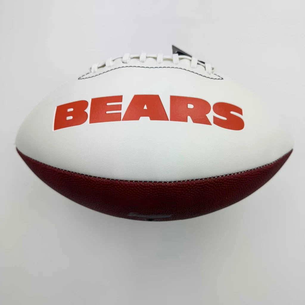 White and maroon football with red lettering for Authentic Footballs with third party authentication