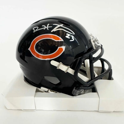 Black Chicago Bears miniature helmet with orange C logo and white autograph for sale