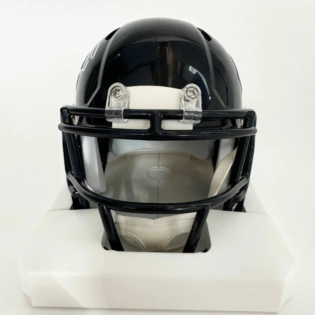 Black Chicago Bears football helmet with clear visor and black face mask for autographed display
