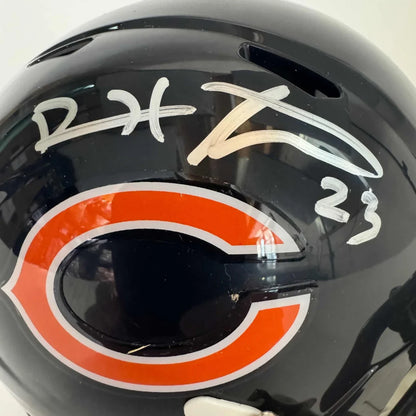 Black Chicago Bears helmet with PSA certified autograph and 23 written on it