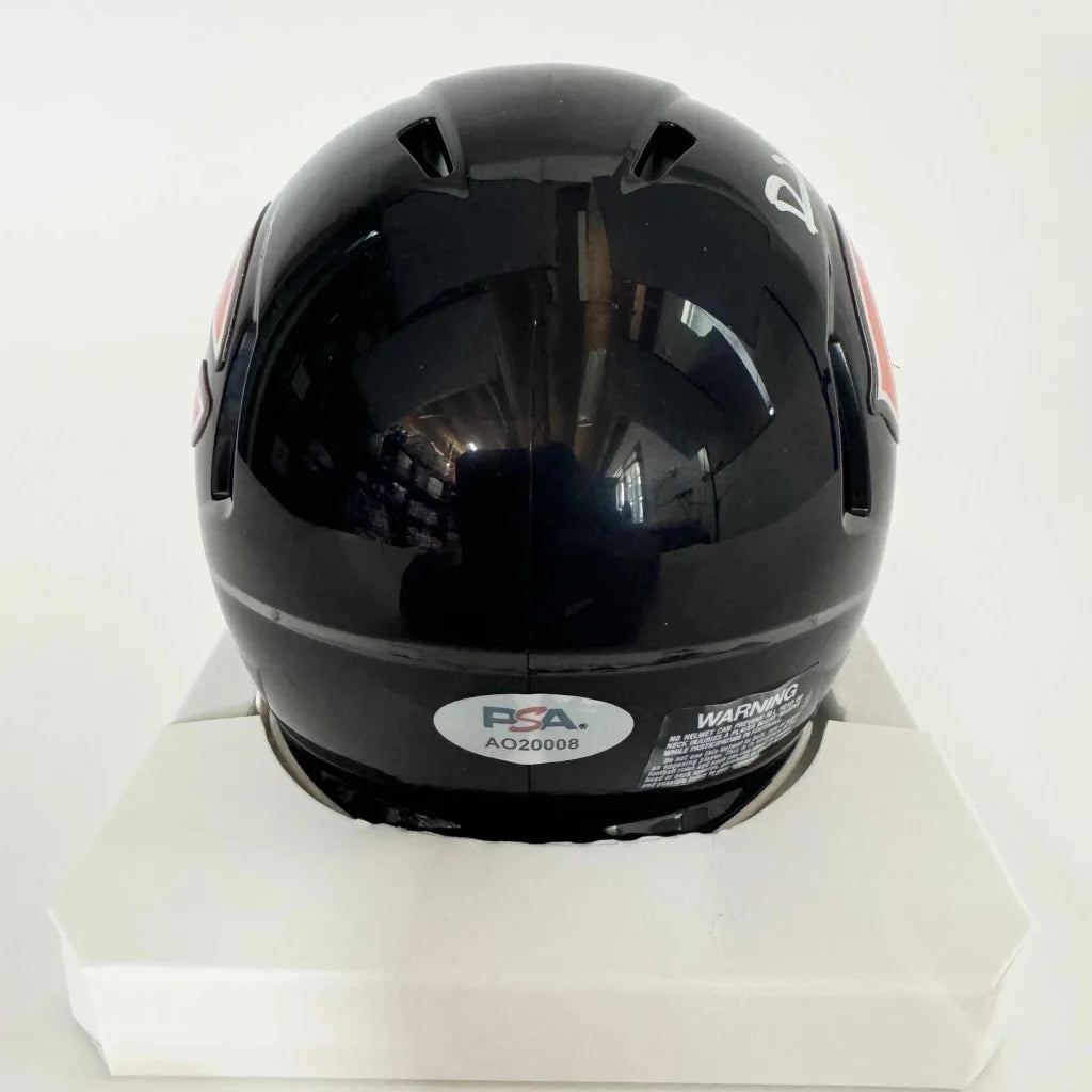 Black Chicago Bears helmet with PSA certified autograph and authentication sticker
