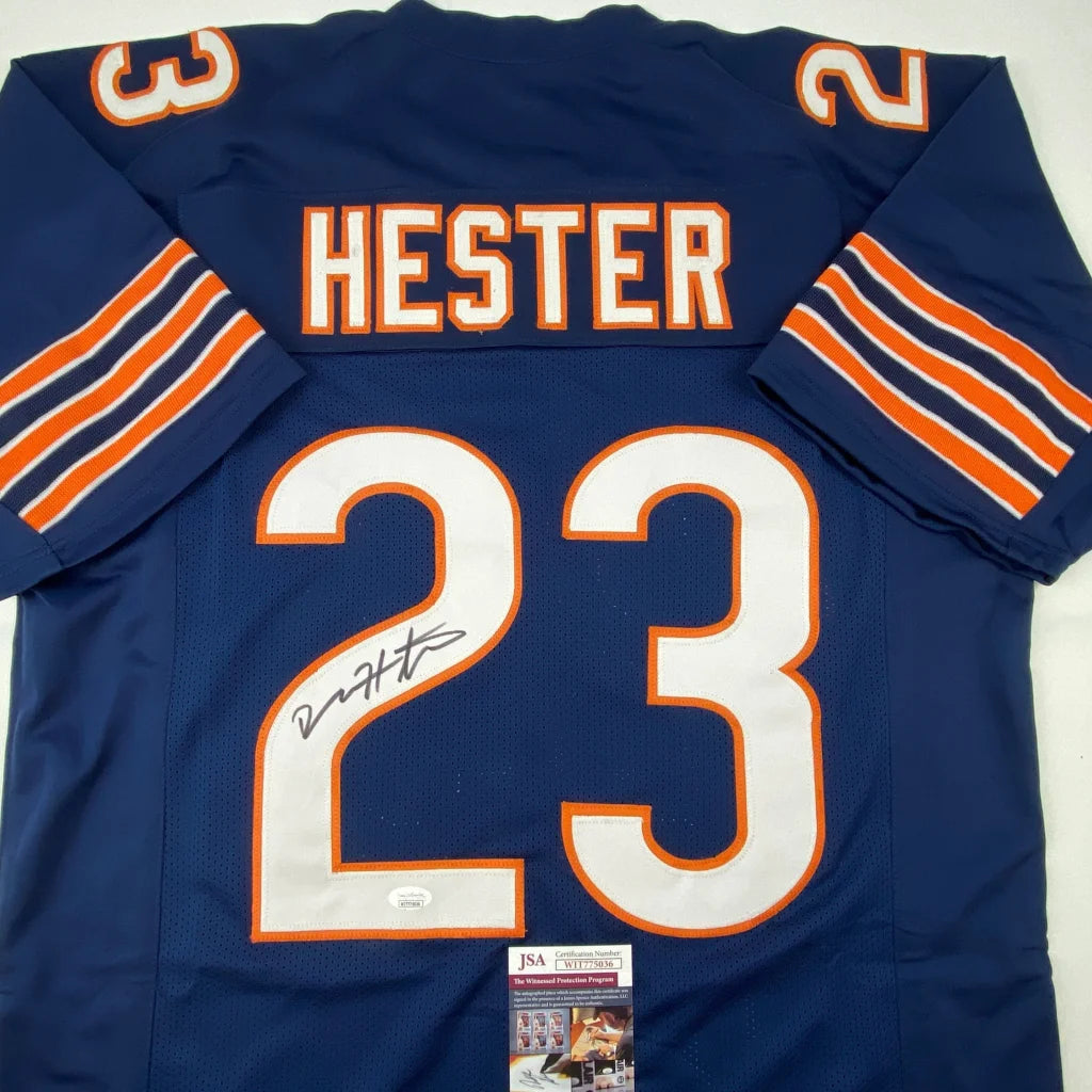 Autographed Devin Hester Chicago Blue Football Jersey JSA COA | Certified Authentic Signed Memorabilia | vintageantiquesgifts.com