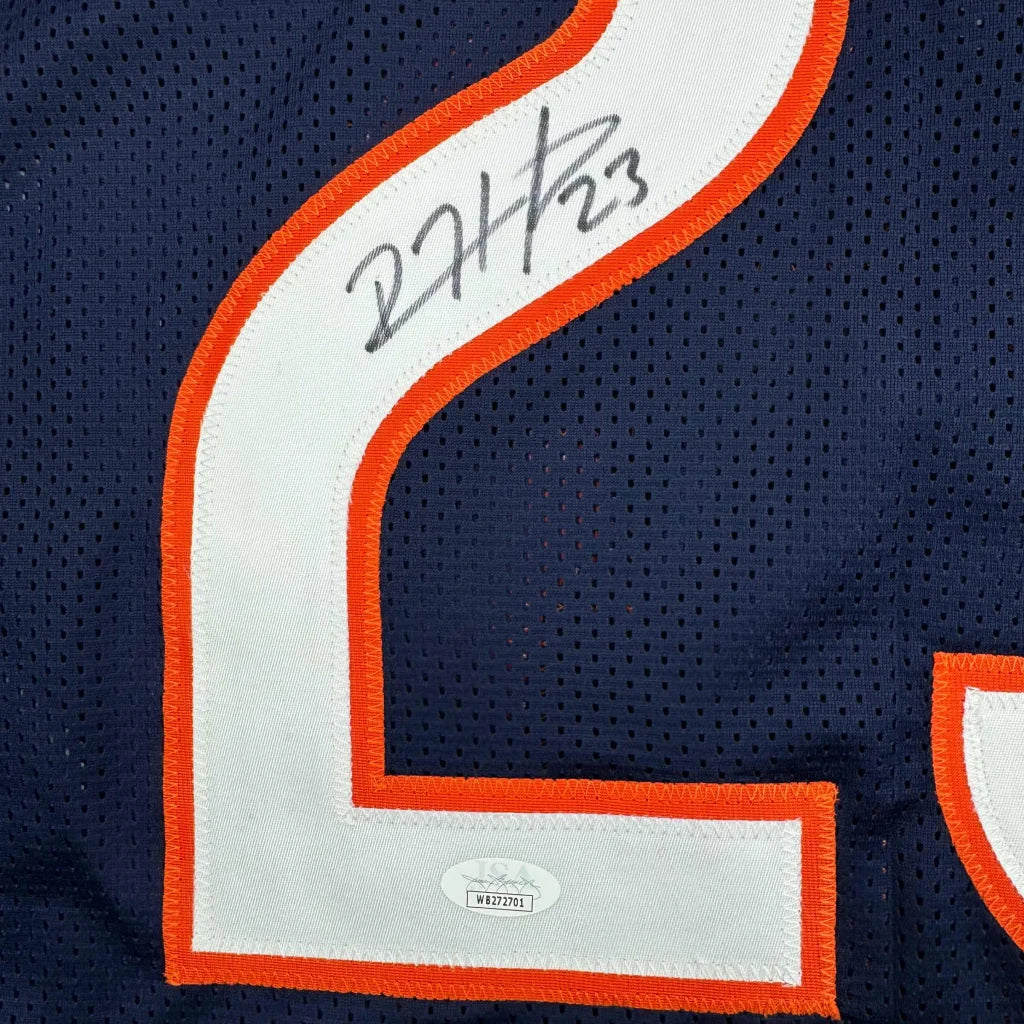 Autographed Devin Hester Chicago Blue Stat Football Jersey JSA COA | Authenticated Signed Sports Jersey | vintageantiquesgifts.com