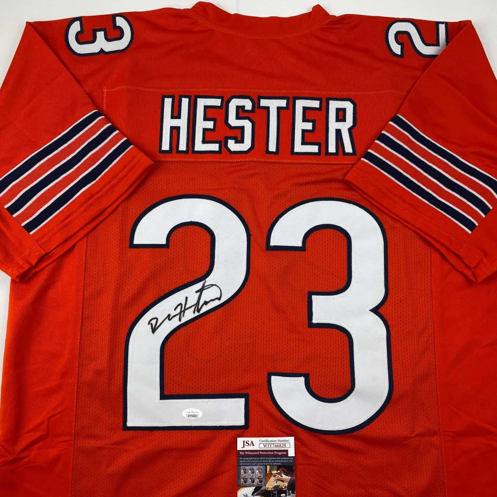 Autographed Devin Hester Chicago Orange Football Jersey JSA COA | Certified Authentic Signed Memorabilia | vintageantiquesgifts.com