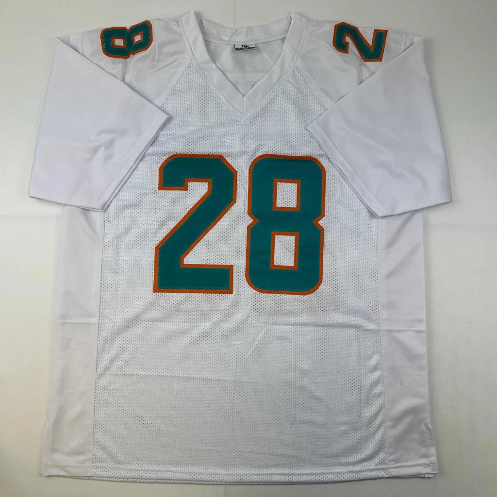 Autographed DeVon Achane white Miami Dolphins custom jersey number 28