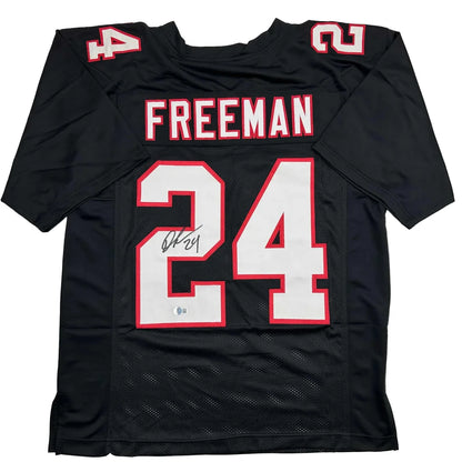 Autographed Devonta Freeman Atlanta Retro Black Football Jersey Beckett BAS COA | Hall of Fame Sports Memorabilia | vintageantiquesgifts.com