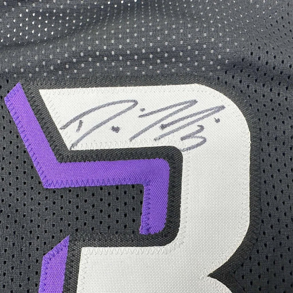 Autographed Diana Taurasi Phoenix custom jersey in black and purple mesh with white number 3 patch, JSA COA
