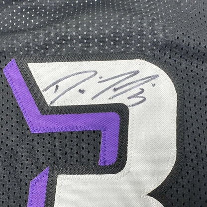 Autographed Diana Taurasi Phoenix custom jersey in black and purple mesh with white number 3 patch, JSA COA