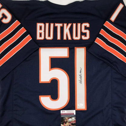 Autographed Dick Butkus Chicago Blue Football Jersey JSA COA | Certified Authentic Signed Memorabilia | vintageantiquesgifts.com